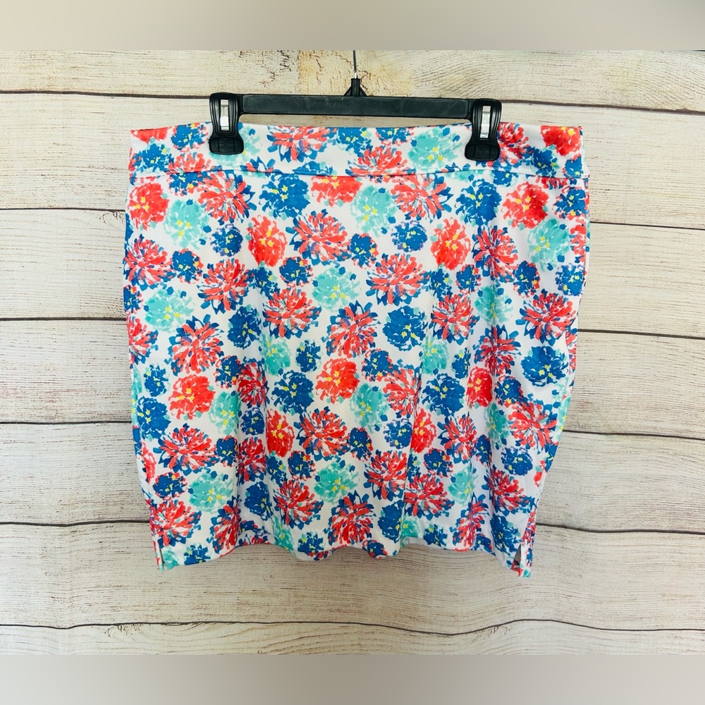 Greg Norman Women's Colorful Peony Floral Pull-on Knit Skort Size XL